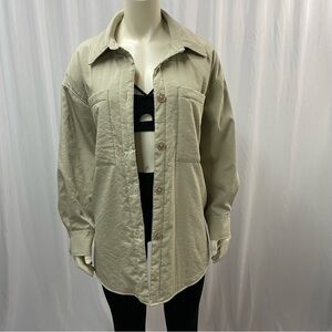 H&M Oversized Shirt Jacket, Padded Shacket, Green/Beige Size Small